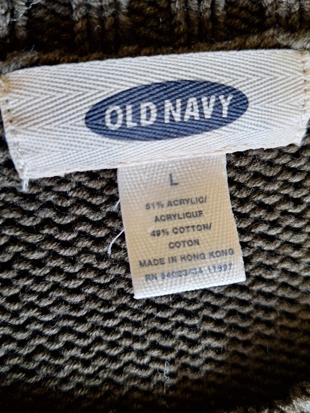 Old Navy Olive Crewneck with White Fair Isle Stripe